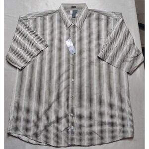 GODBODY BLACK LABEL Men 3XL Black Gray Geo Stripe Short Sleeve Button Shirt NEW